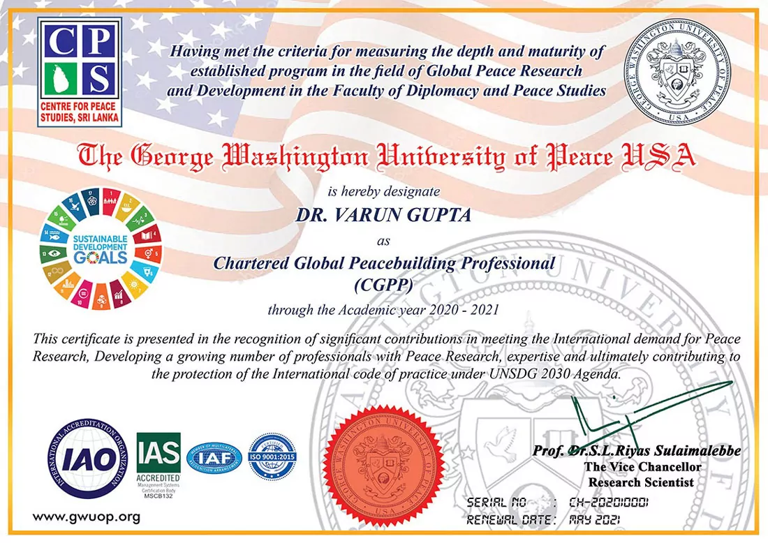 Chartered Global Peace Professional Honor