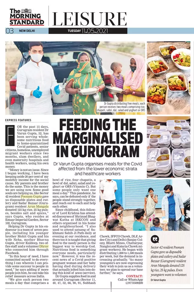 The Morning Standard - Feeding the Marginalised in Gurugram